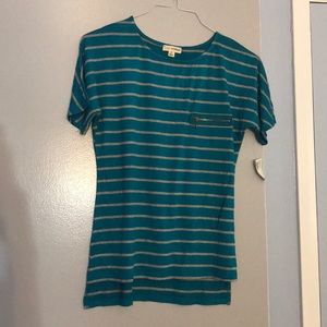 📌SOLD - New teal and gray striped short sleeve top